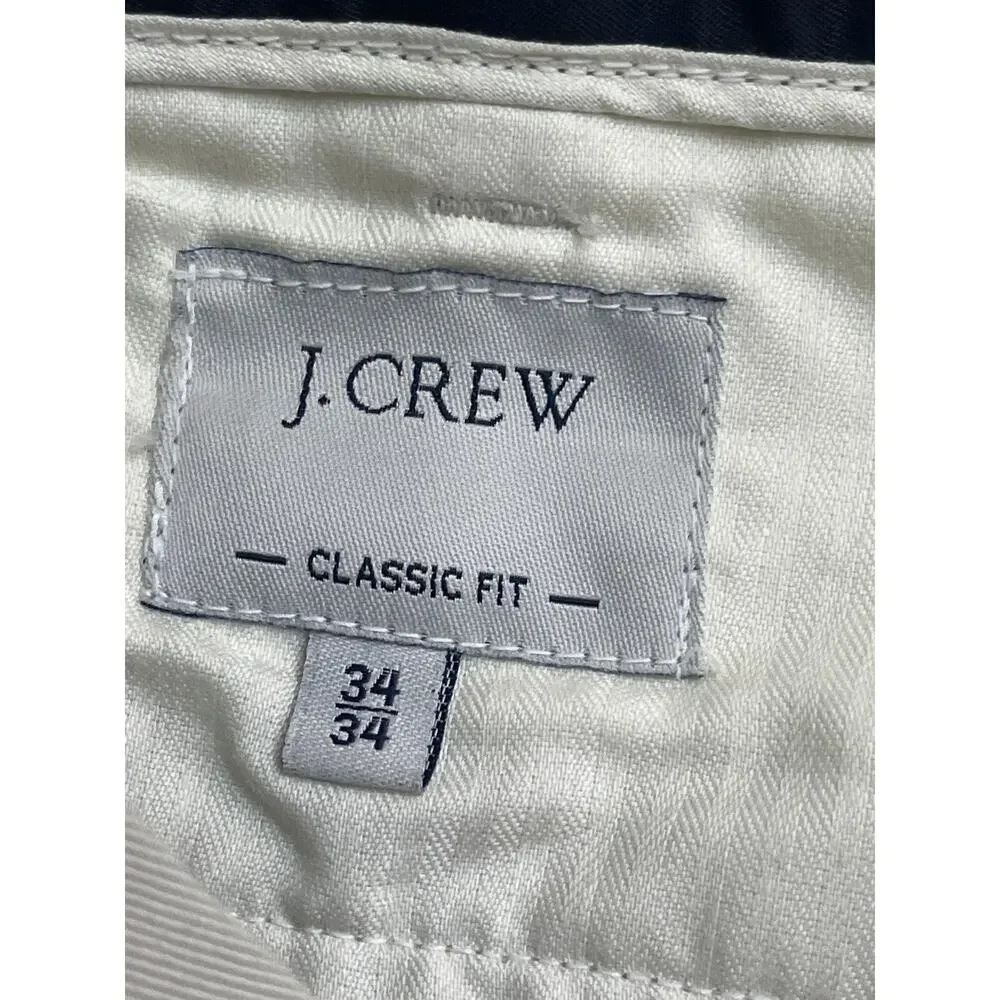 J. Crew Classic Fit Plain Front Zip Fly Cotton Khaki Pants, size 34x34, MSRP $50